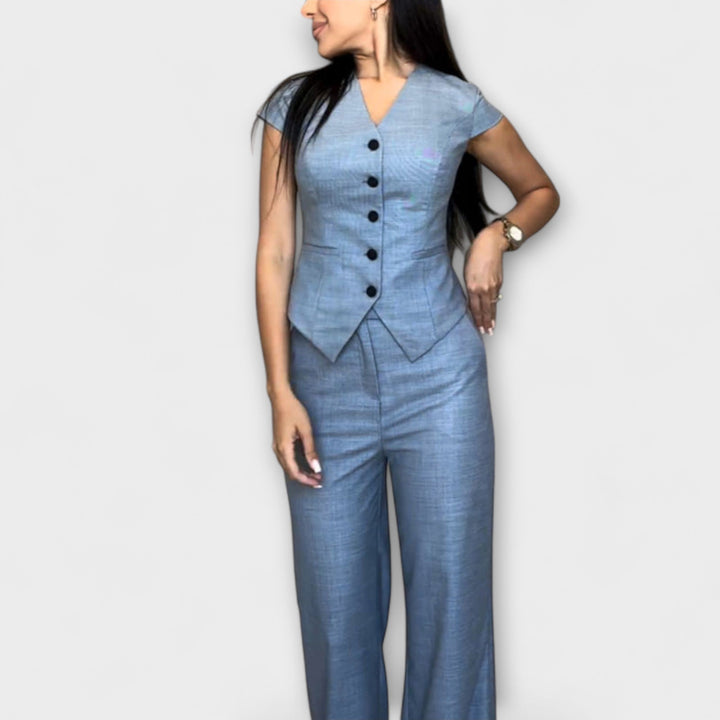 Ivy - Stylish V-Neck Top and Trousers Set