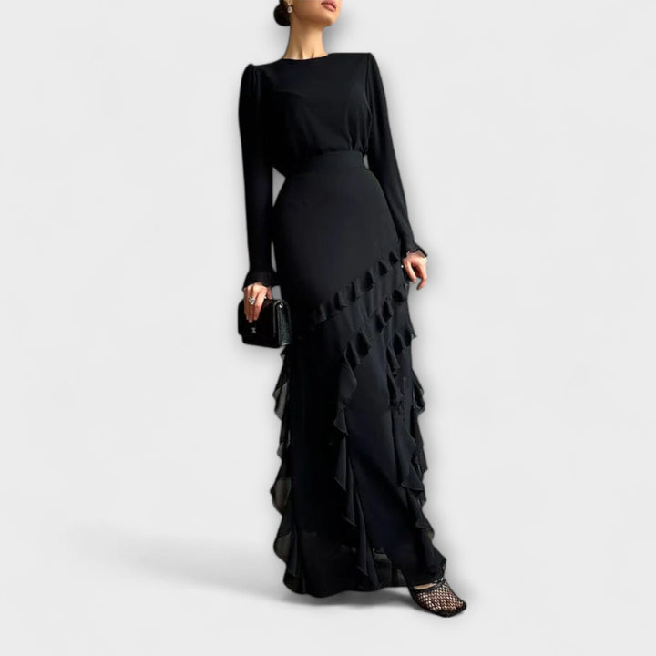 Fallon - Slim Fit Maxi Dress with Three-Dimensional Ruffles