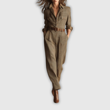 Туника с квадратен принт в елегантен кафяв туид