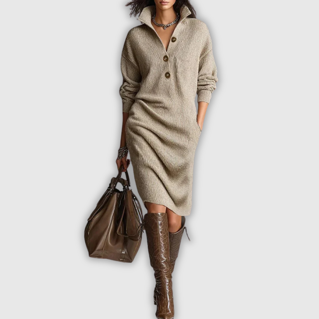 Луция - Плетена рокля с яка и копчета