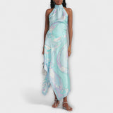 Евърли - Комплект от топ с халтер и асиметрична миди пола