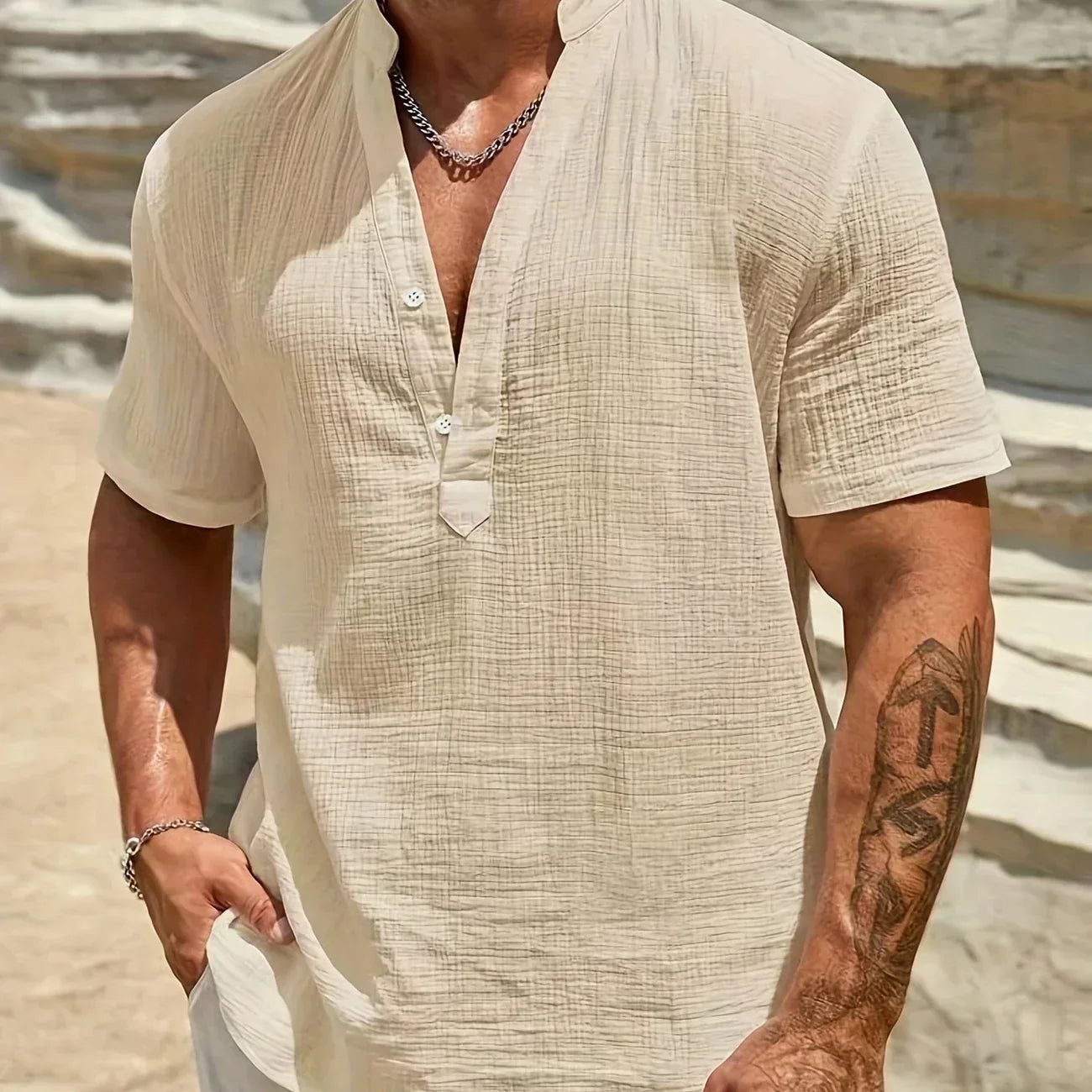 Елиян - Елегантна лятна риза с висока яка