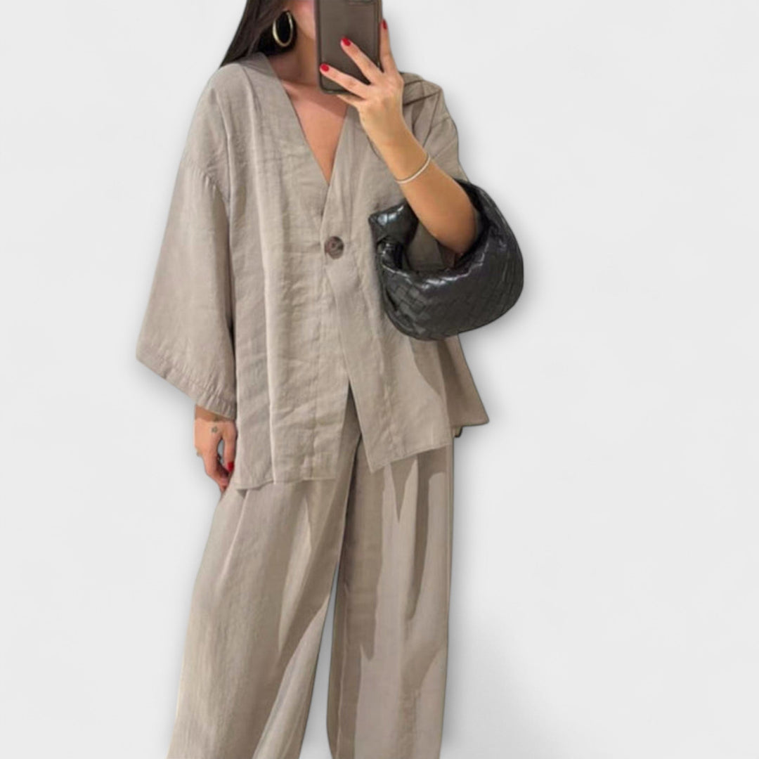 Aurora - Casual V-Neck Top and Trouser Duo