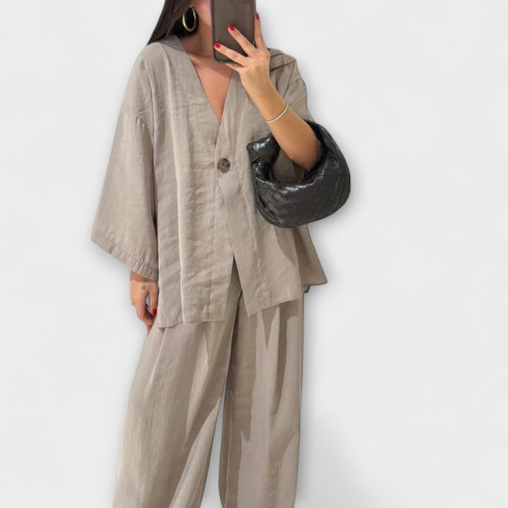 Aurora - Casual V-Neck Top and Trouser Duo