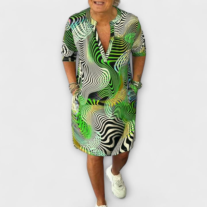 Aurora - Colourful Dress with V-Neck