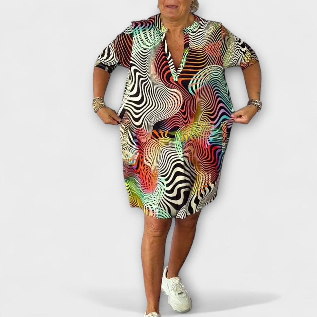 Aurora - Colourful Dress with V-Neck