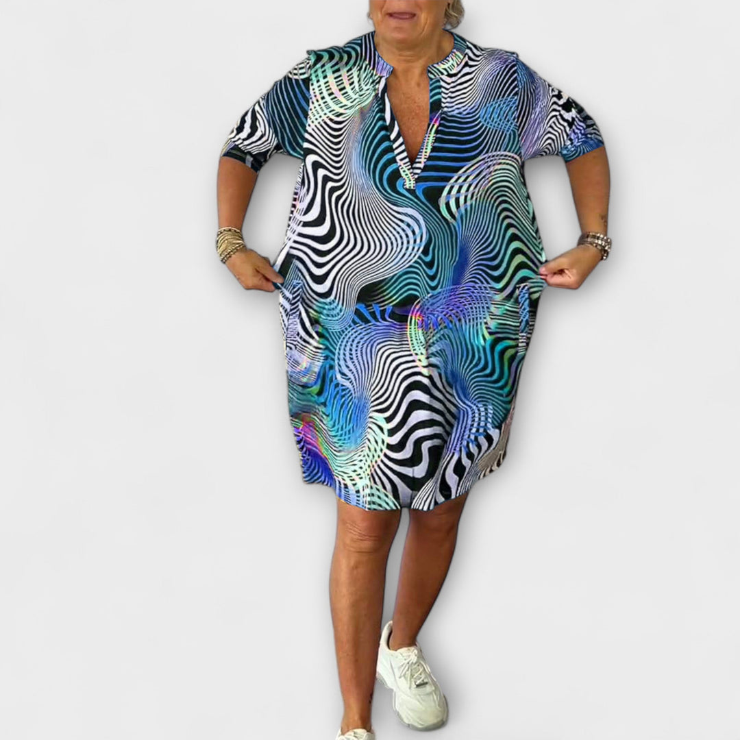 Aurora - Colourful Dress with V-Neck