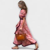 Елегантна Розова Макси-рокля с къси ръкави