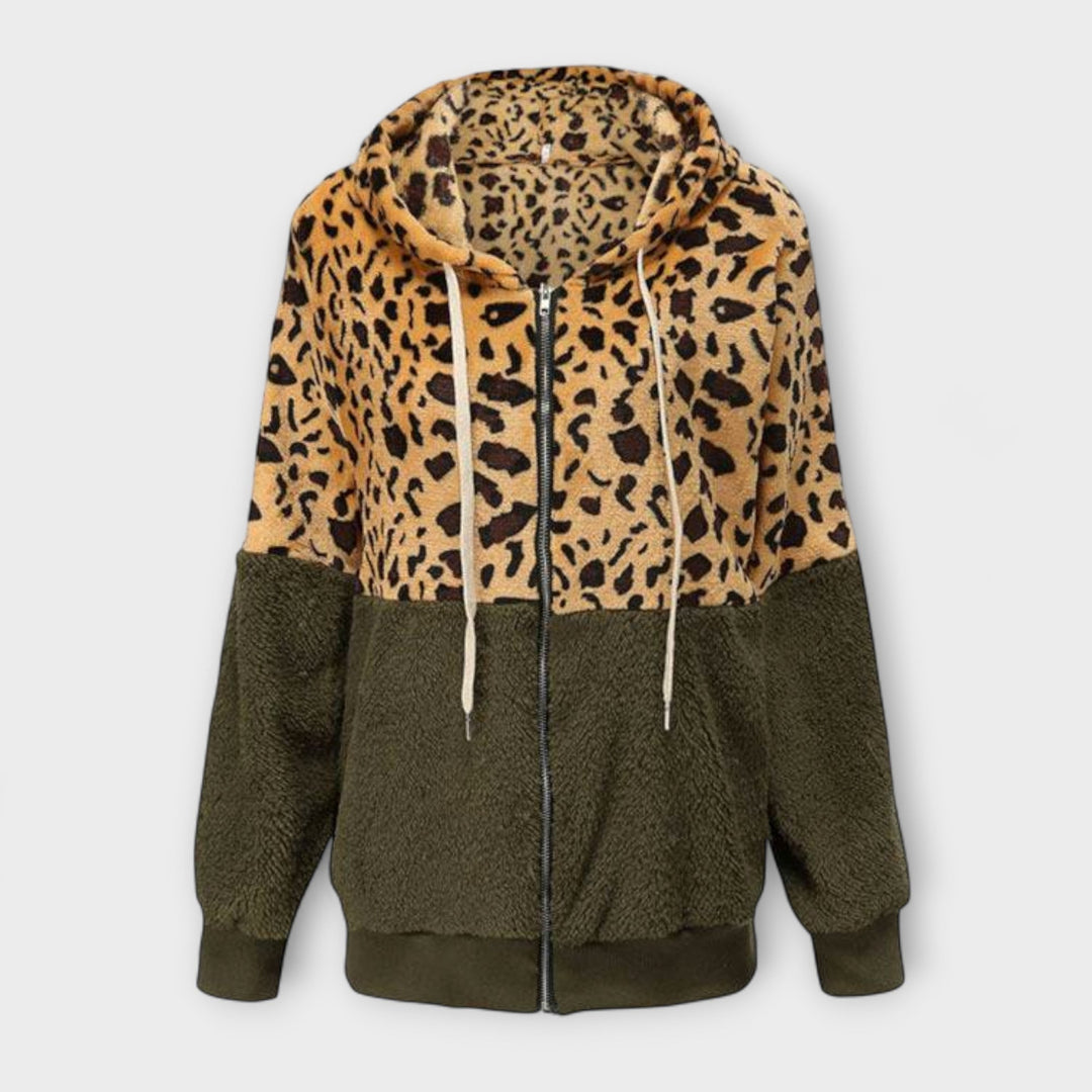 Aurora - Fleece Hoodie with Leopard Design