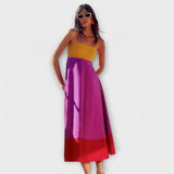 Рокля с тънки презрамки и цветни блокове