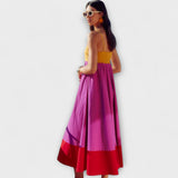 Рокля с тънки презрамки и цветни блокове