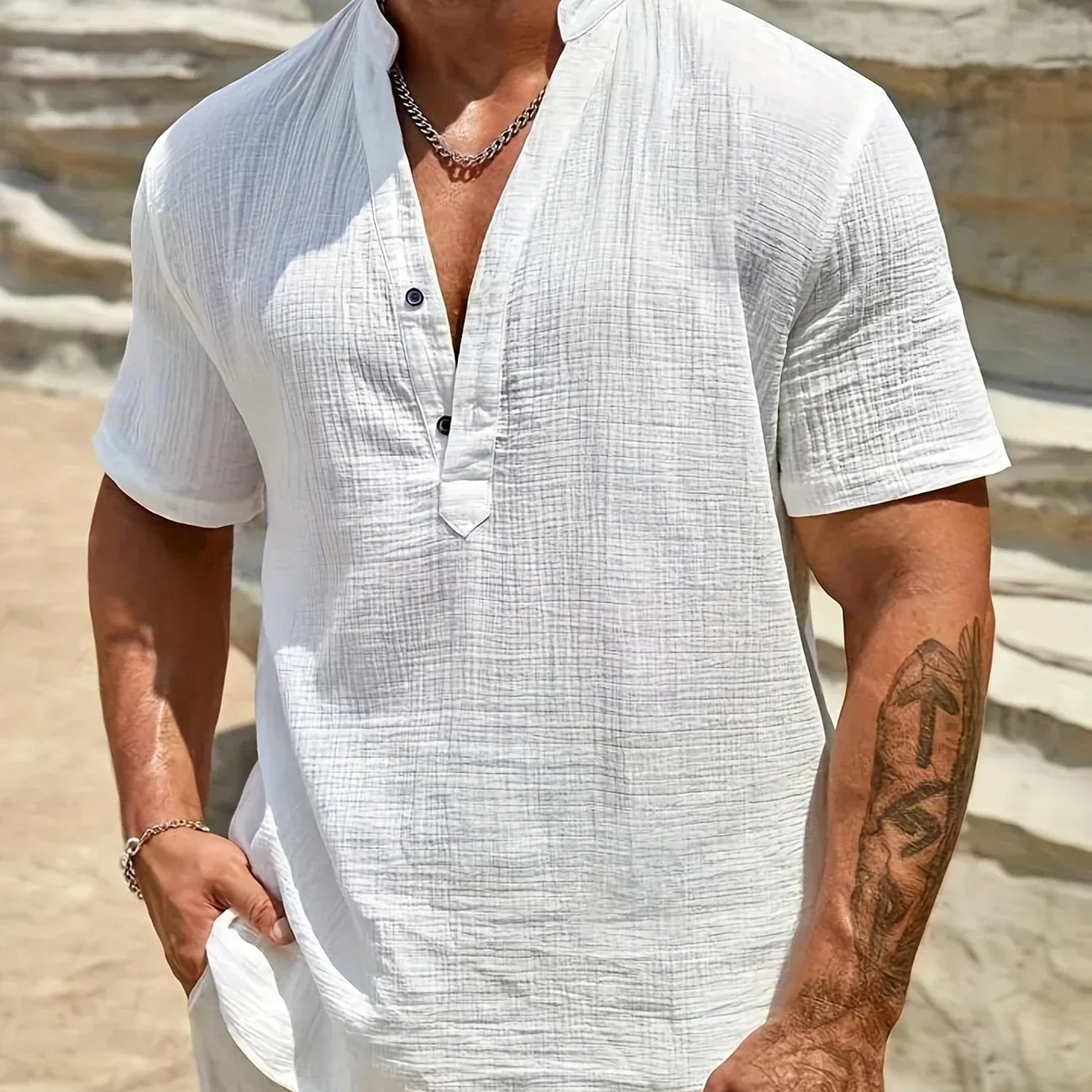 Елиян - Елегантна лятна риза с висока яка