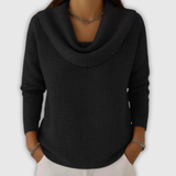 Анна – Топъл вафлен пуловер с елегантно водопадно деколте