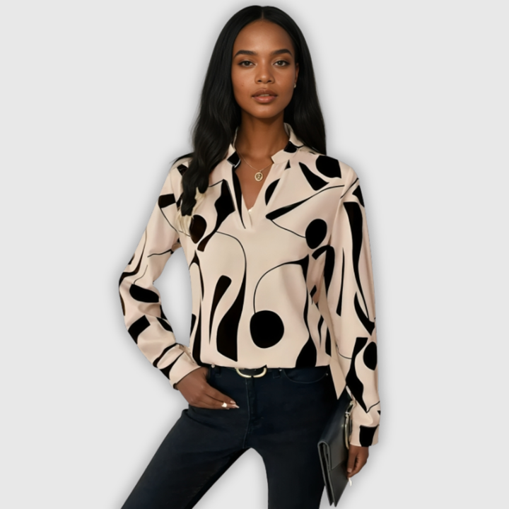 Elegant long-sleeved blouse with pointed neckline