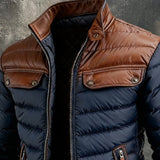 ИВАН | ТЪМНОСИНЯ ПАЛТА С ПОДПЛЪВКА И КОЖЕНИ ВКЛЮЧВАНИЯ