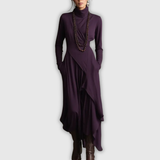 Сандра | Макси Плисирана Асиметрична Рокля с Висок Вратник Лилава