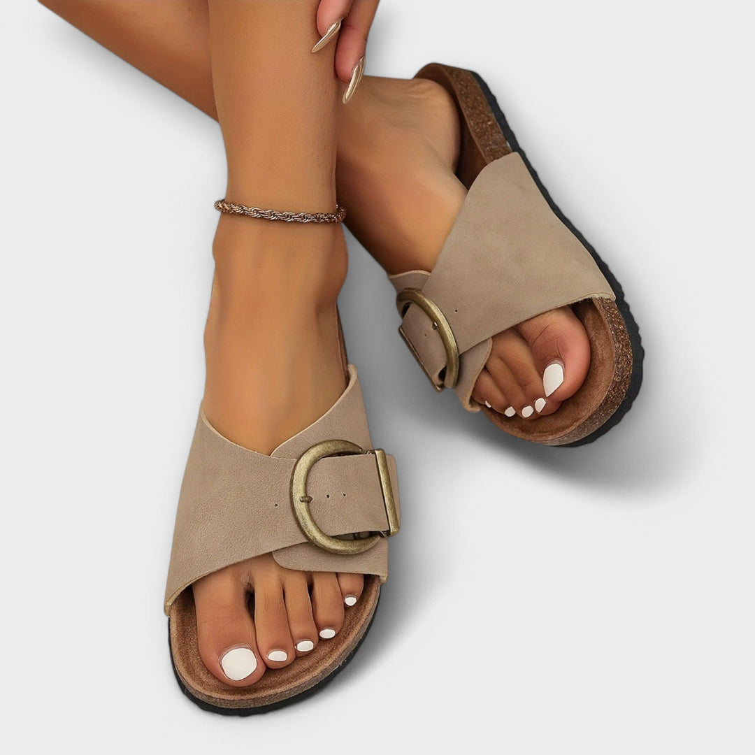 Aurora - Women's Cork Mules with Buckle Strap Design