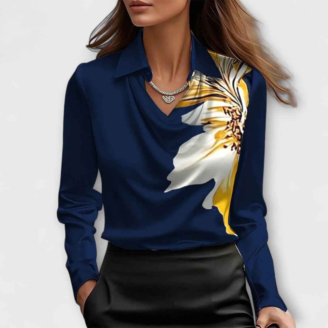 Shiny Blouse with Ruffled Collar