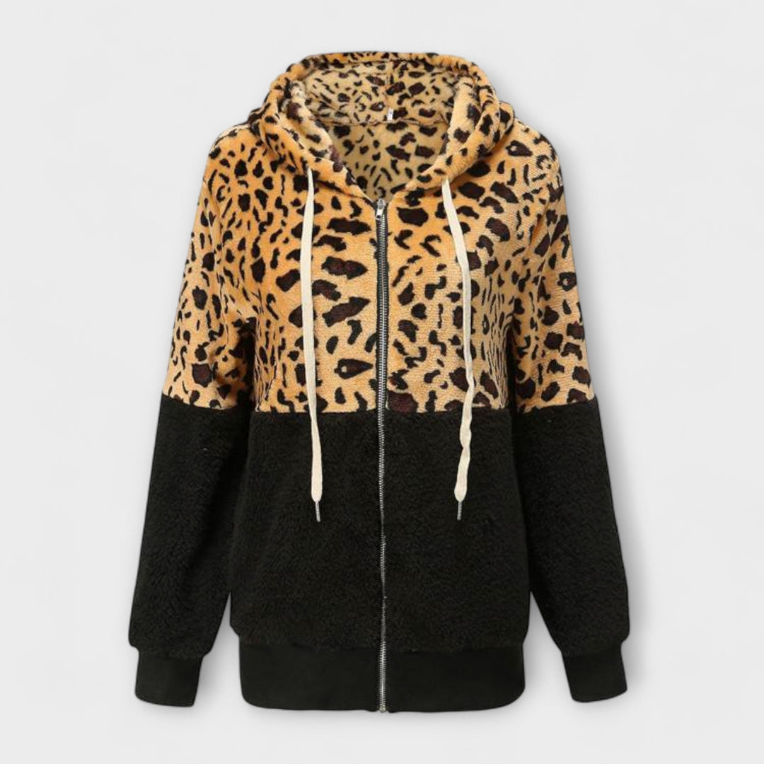 Aurora - Fleece Hoodie with Leopard Design