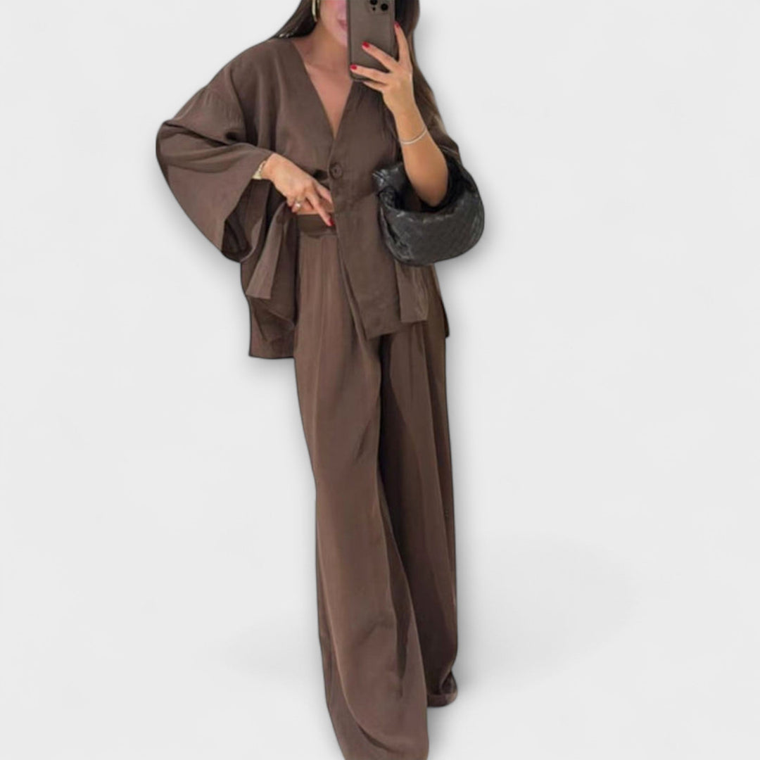 Aurora - Casual V-Neck Top and Trouser Duo