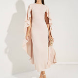 Рейчъл - Миди рокля Hellrose с V-образно деколте и шифонови ръкави