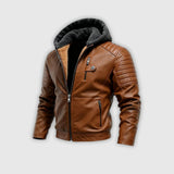 СТЕФАН | ЗИП ВЕТРОВКА С ЕФЕКТ НА КОЖА С ДВОЙНА КАПЮШОН