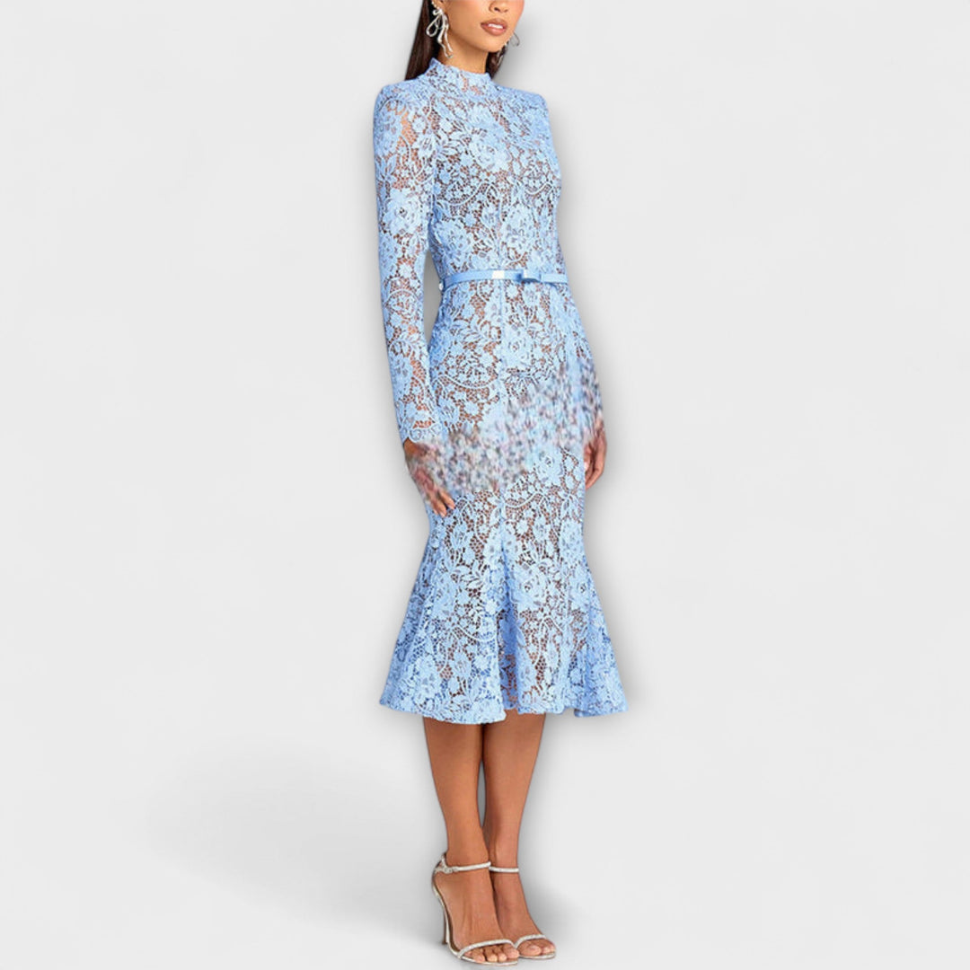 Freya - Elegant Midi Dress in Floral Lace