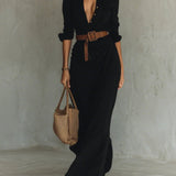 Макси рокля с дълги ръкави и втален силует