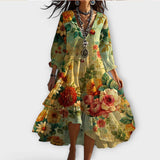 Марина - Винтидж Бохо рокля с цветен десен и V-образно деколте