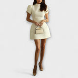 Аврора - Мини рокля без гръб с лък и къси ръкави