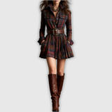 Мини винтидж рокля с каре в червено и кафяво