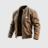 ВАСИЛ | ВЕТРОВКА ОТ СТАРЕЕЩА КОЖА В КАФЯВ ЦВЯТ С КЛАСИЧЕСКИ КРОЙ