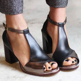 Anyao™ Елегантни Високи Токчета с Отворен Чорап в Черен Пачуърк – Перфектни за Всеки Повод