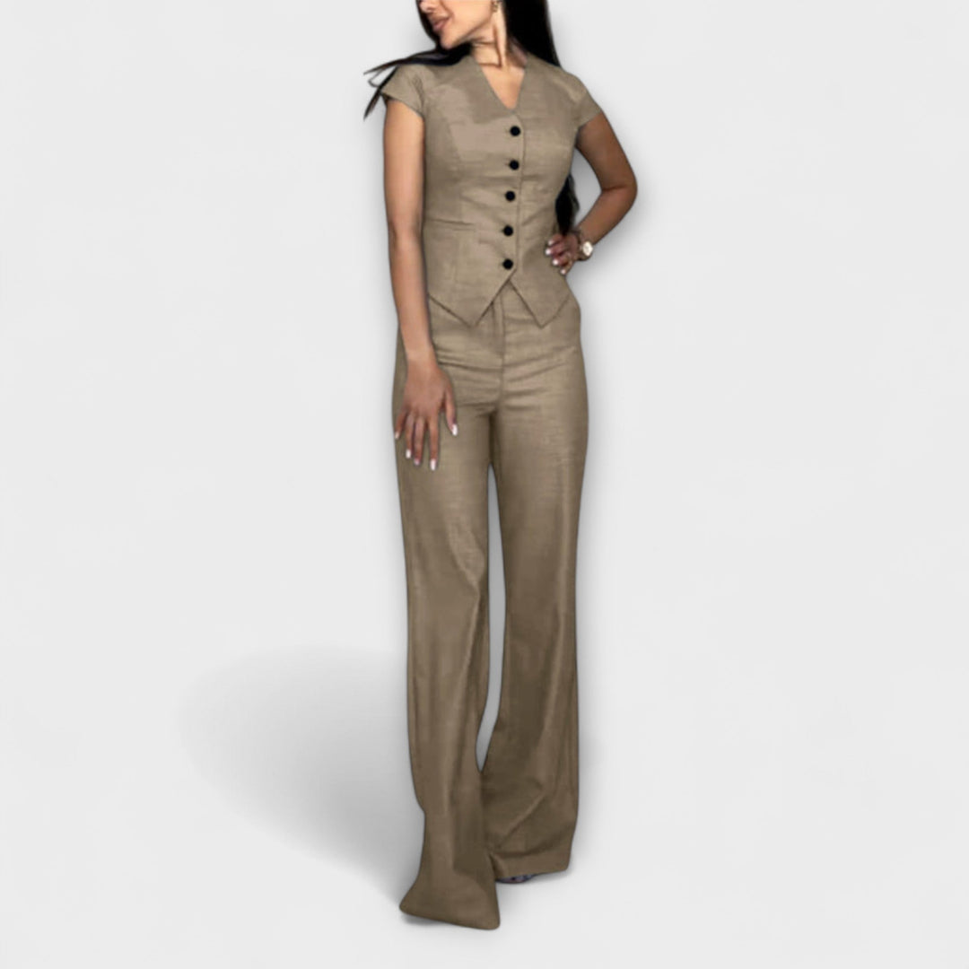Ivy - Stylish V-Neck Top and Trousers Set