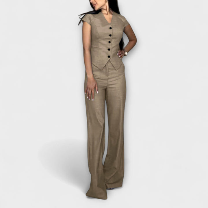 Ivy - Stylish V-Neck Top and Trousers Set