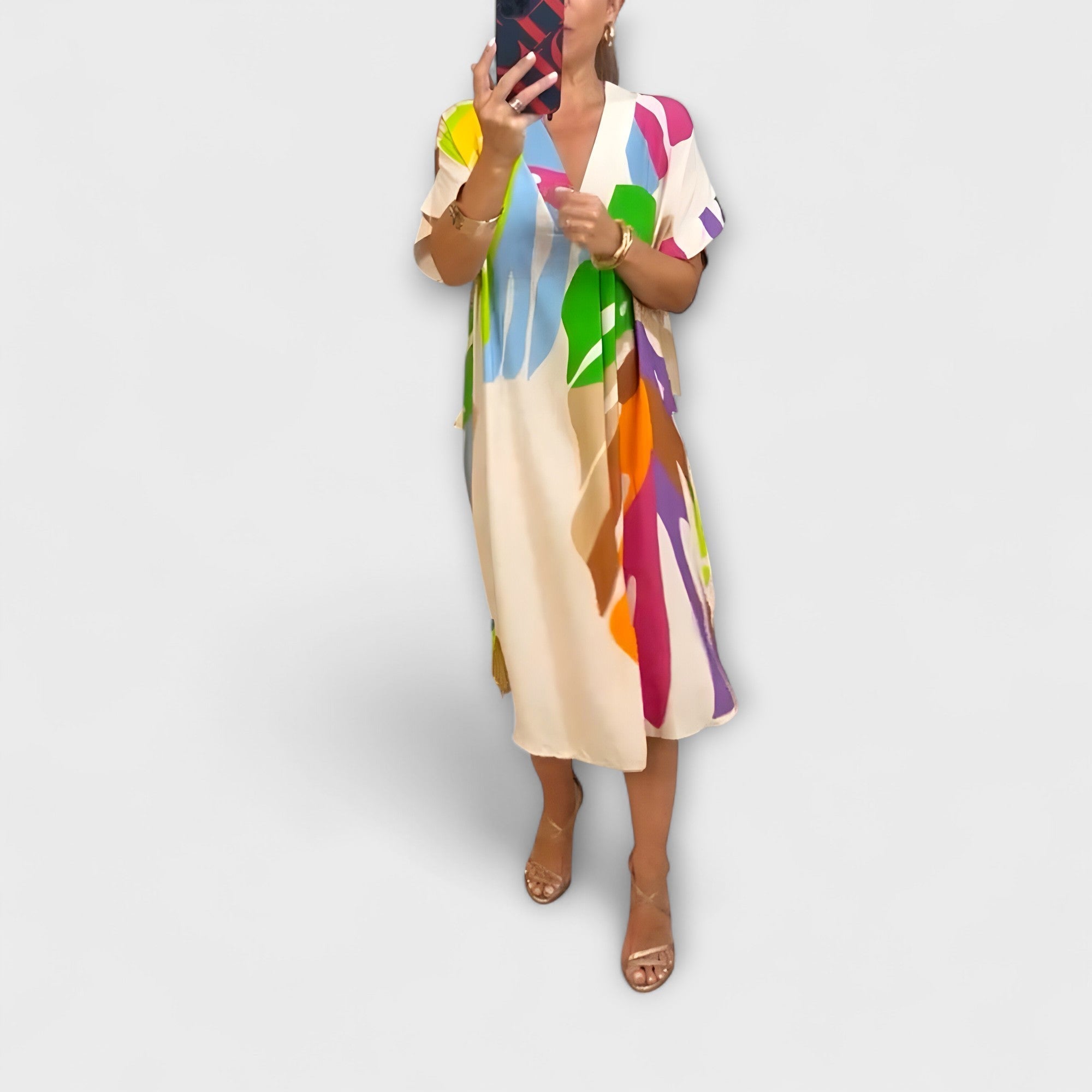 Аврора - Casual рокля с цветен принт на листа