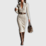 Клара - Плетена рокля с висок среден як и колан