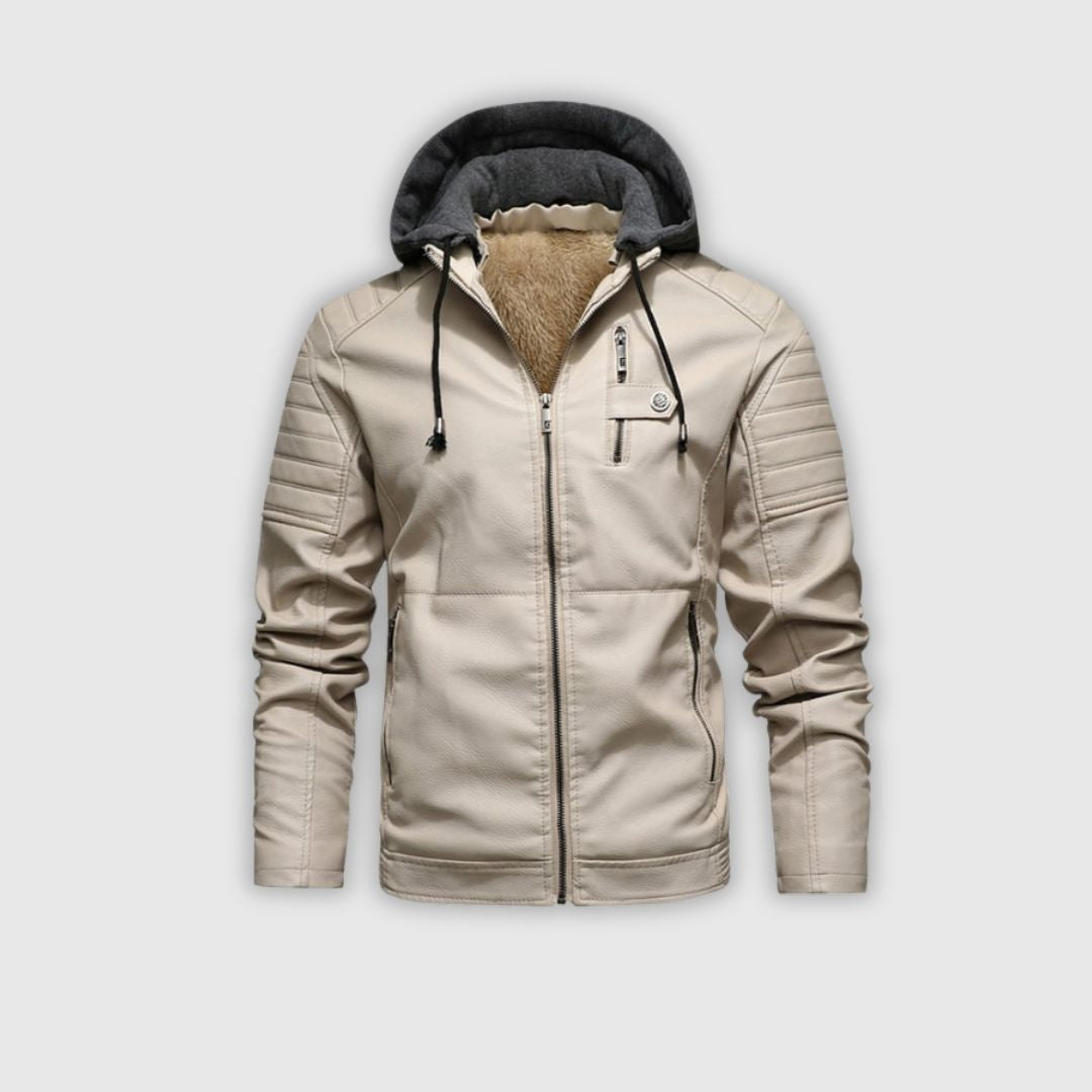 СТЕФАН | ЗИП ВЕТРОВКА С ЕФЕКТ НА КОЖА С ДВОЙНА КАПЮШОН