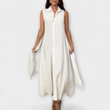 Аурора - Привлекателна миди рокля с един ред копчета и детайл с връзка