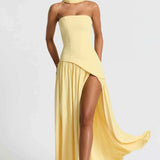 Малия | Дълга сватбена рокля с разрез и драпировка