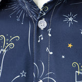 Мъжка Фойерверки Празнична Нова Година Парти Копче-Нагоре Синя Дълъг Ръкав Риза