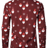 Мъжка Коледна Червена Сладка Елфска Памучна Риза с Дълги Ръкави