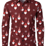 Мъжка Коледна Червена Сладка Елфска Памучна Риза с Дълги Ръкави