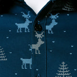 Мъжка Коледна Елха Печат Дишащ Тъмносин Дълъг Ръкав Риза