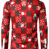 Мъжка Винтидж Червена Тартан Забавна Празнична Коледна Риза с Дълъг Ръкав