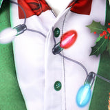 Мъжка коледна забавна риза с тема за празниците, с копчета и дълъг ръкав