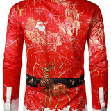 Мъжка коледно вдъхновена риза червено забавно облекло ваканция с копчета дълъг ръкав