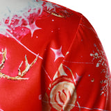 Мъжка коледно вдъхновена риза червено забавно облекло ваканция с копчета дълъг ръкав