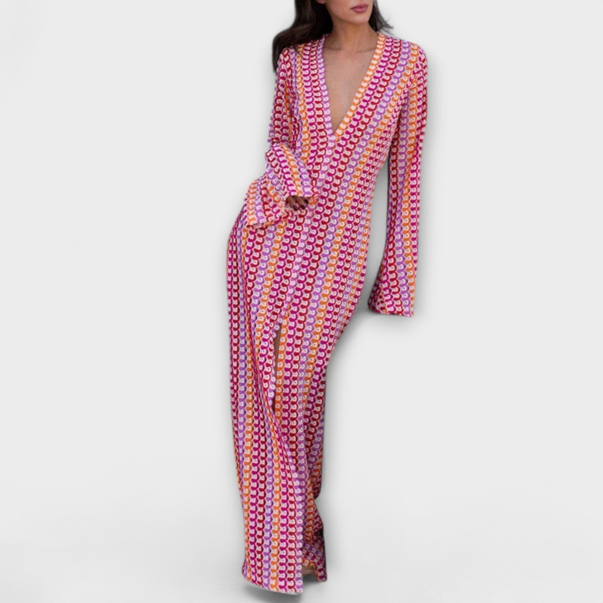 Елина – Макси рокля с V-образно деколте и празничен стил