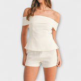 Оливия - Бял комплект от памук и лен